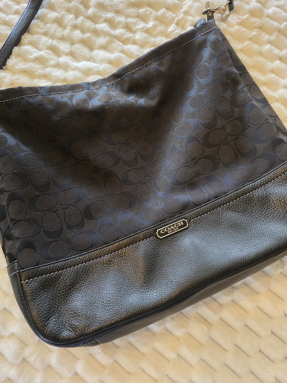 Coach Black Signature Canvas & Leather Shoulder Hobo